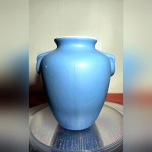 Vintage Coors Pottery O Handled Matte Blue Vase 1930s